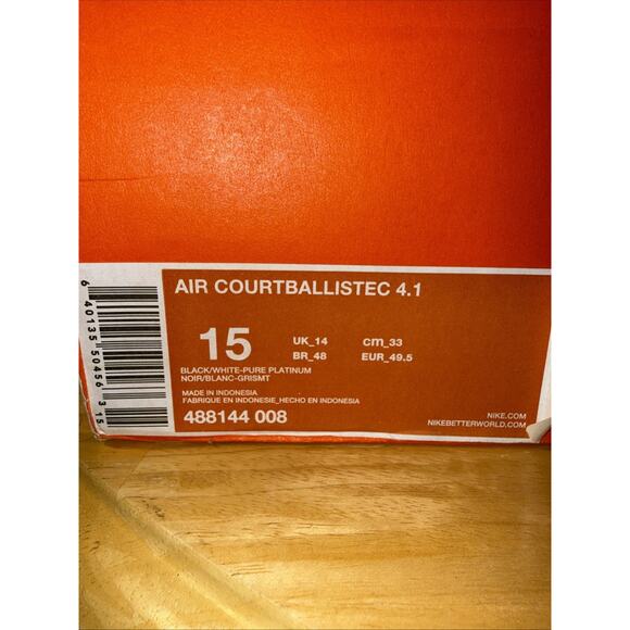 Size 15 Nike Courtballistec 4.1 Black/white/Pure Platinum Lightly Used OG BOX main image 6
